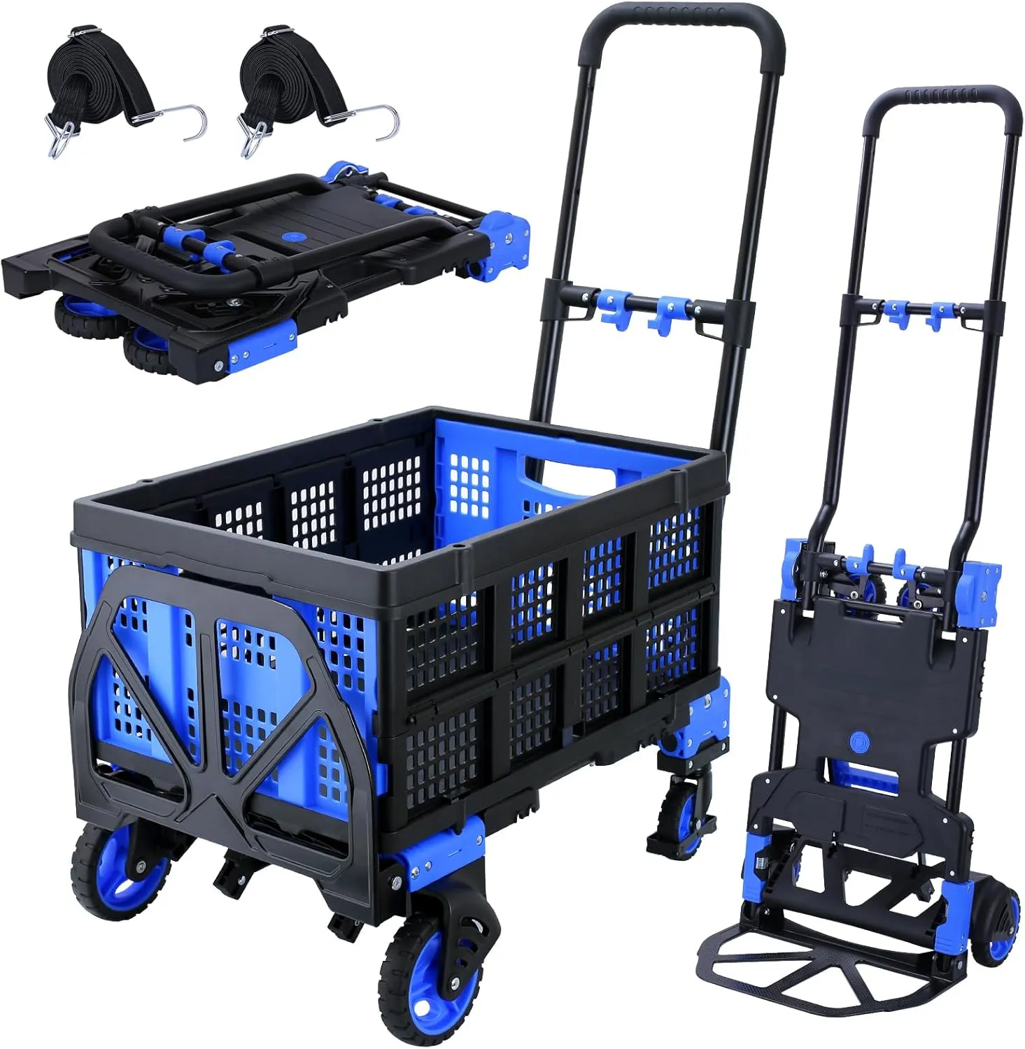 2 in 1 Hand Truck Dolly Foldable with Basket,Hand Truck Foldable with Retractable Handle,330LBS Capacity Folding Hand Cart,Portable Dolly Cart with Wheels for Moving