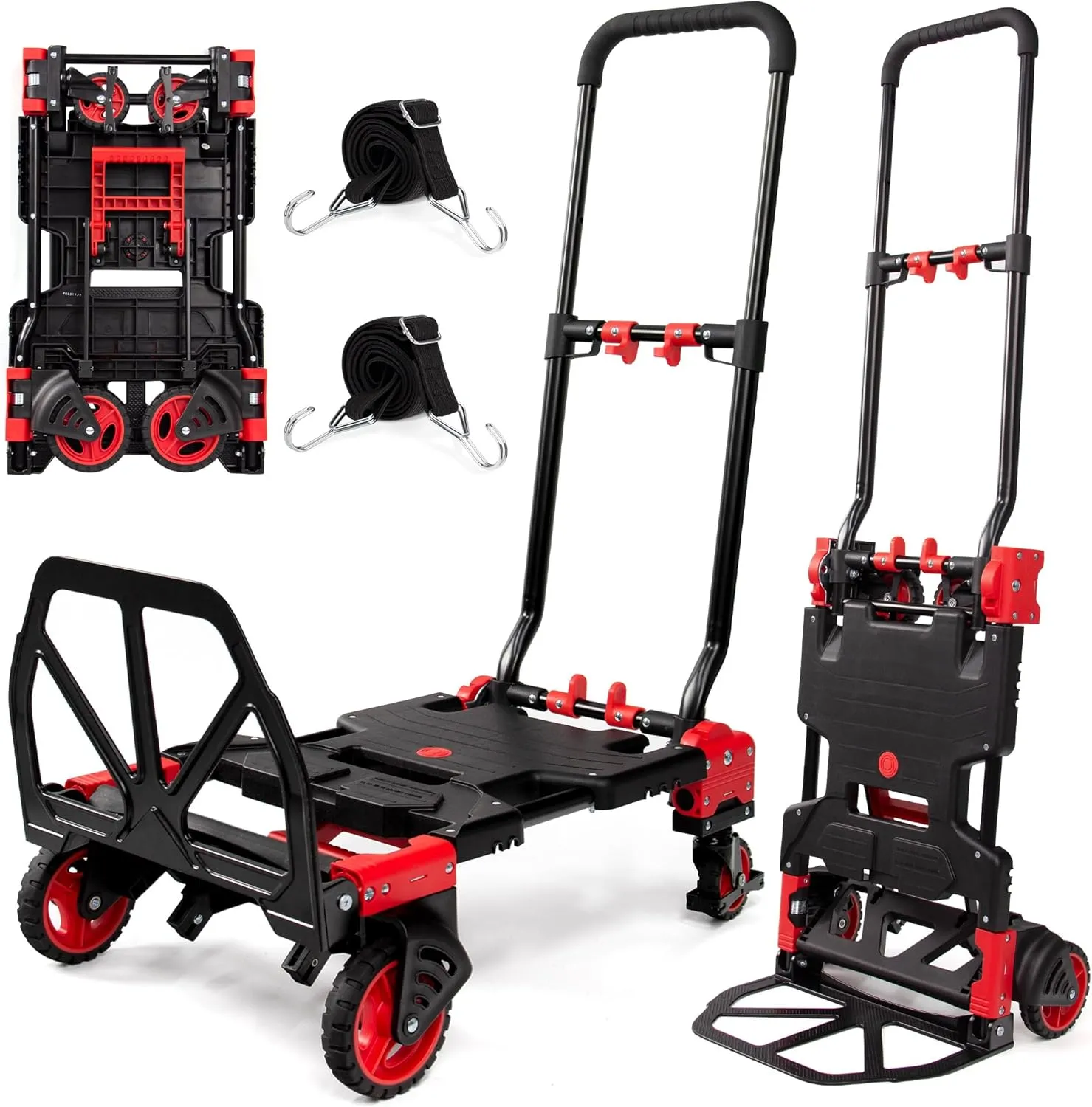 2 in 1 Hand Truck Dolly Foldable,330LB Capacity Portable Folding Hand Cart,Hand Truck Foldable with Retractable Handle,Folding Dolly Cart with Wheels for Moving