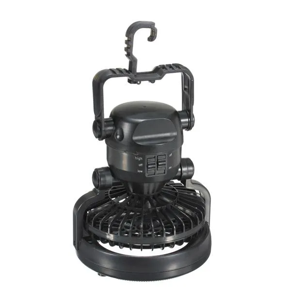 2-in-1 Outdoor 18-LED White Light Ceiling Fan Camping Lamp Black