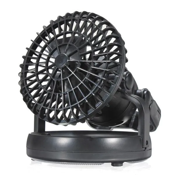 2-in-1 Outdoor 18-LED White Light Ceiling Fan Camping Lamp Black
