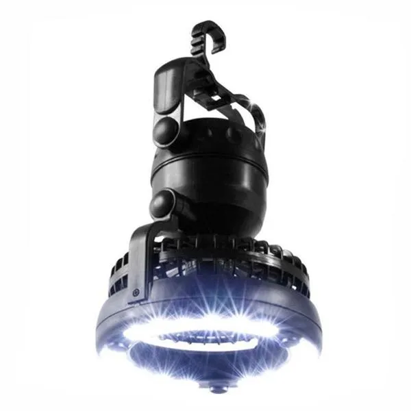 2-in-1 Outdoor 18-LED White Light Ceiling Fan Camping Lamp Black