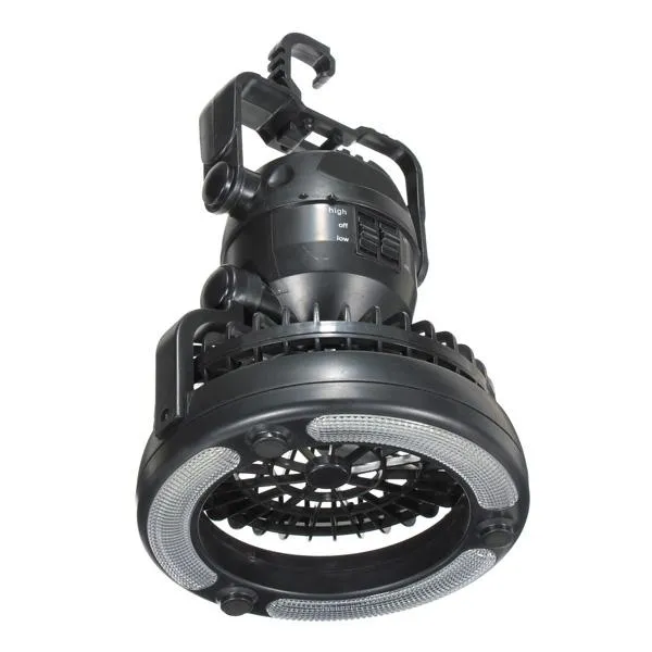2-in-1 Outdoor 18-LED White Light Ceiling Fan Camping Lamp Black