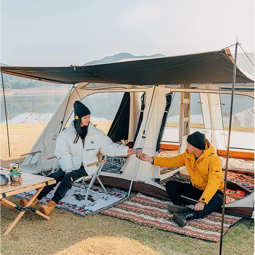 2-Layer Camping Tent with Removable Waterproof Rain Fly Ventilated Cabin Tent with Carrying Bag for Outdoor,Picnic,Camping,Family,Friends Gathering, 540X315X200CM, White