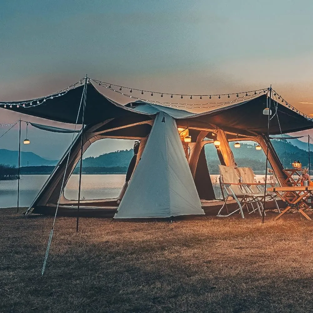 2-Layer Camping Tent with Removable Waterproof Rain Fly Ventilated Cabin Tent with Carrying Bag for Outdoor,Picnic,Camping,Family,Friends Gathering, 540X315X200CM, White