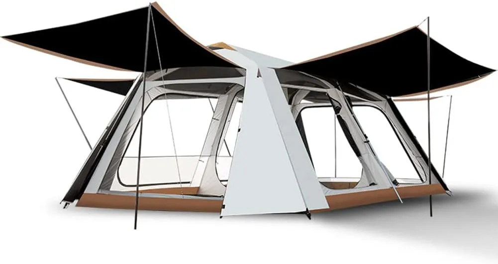 2-Layer Camping Tent with Removable Waterproof Rain Fly Ventilated Cabin Tent with Carrying Bag for Outdoor,Picnic,Camping,Family,Friends Gathering, 540X315X200CM, White