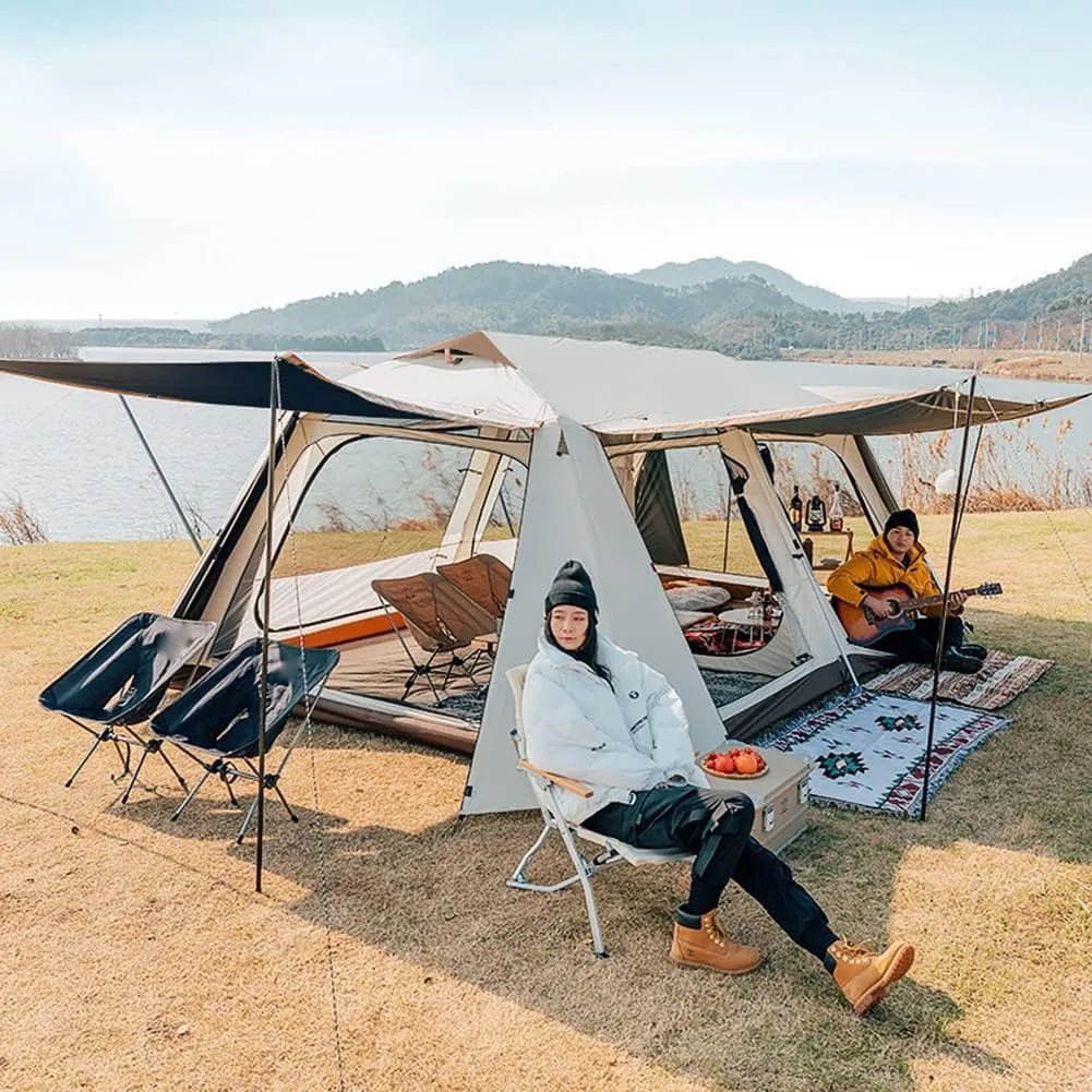 2-Layer Camping Tent with Removable Waterproof Rain Fly Ventilated Cabin Tent with Carrying Bag for Outdoor,Picnic,Camping,Family,Friends Gathering, 540X315X200CM, White