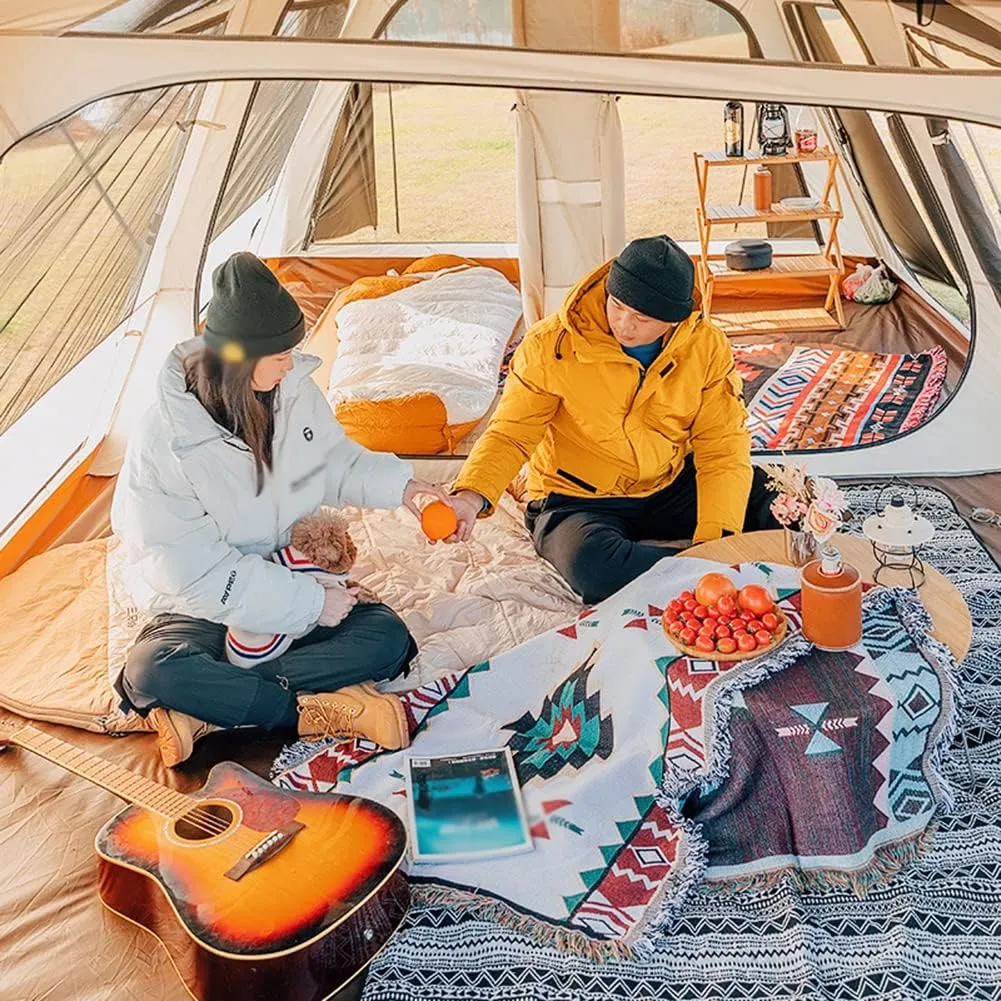 2-Layer Camping Tent with Removable Waterproof Rain Fly Ventilated Cabin Tent with Carrying Bag for Outdoor,Picnic,Camping,Family,Friends Gathering, 540X315X200CM, White