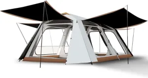 2-Layer Camping Tent with Removable Waterproof Rain Fly Ventilated Cabin Tent with Carrying Bag for Outdoor,Picnic,Camping,Family,Friends Gathering, 540X315X200CM, White