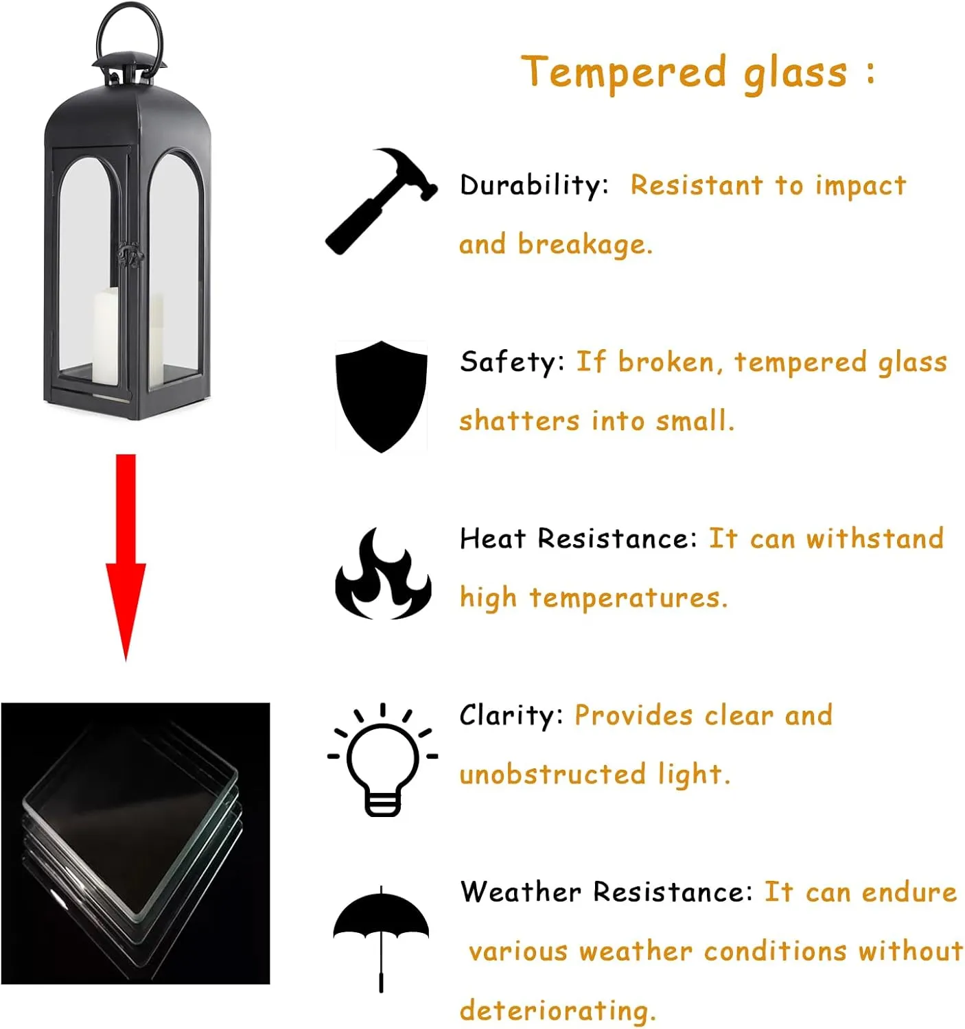 2 Pack 16 Inches Metal and Stainless Steel Glass Decorative Lantern with Electronic Wax Effect - Indoor/Outdoor Decorative Lighting, Handcrafted Aesthetic, Perfect for Home, Parties, and Holiday Decor