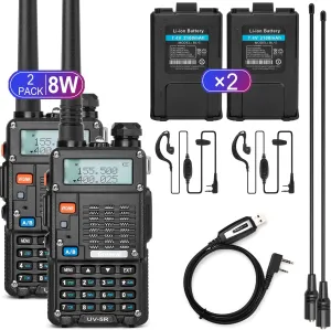 2 Pack Ham Radio Handhaeld 8-Watt (BF UV-5R 3rd Gen) Dual Band 2-Way Radio with 2 Rechargeable Batteries, Compatible with BAOFENG Earpiece and Programming Cable