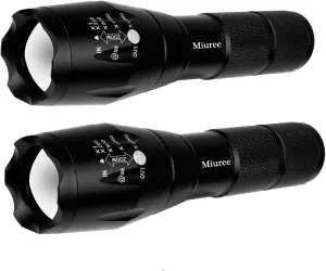 2 Pack LED Tactical Flashlight Water Resistant Military Grade 2000 Lumens 5 Modes Zoom Function Ultra Bright Torch