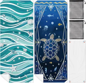 2 Pack Magnetic Beach Towel - 74.8"x30" Turtle Wave Sand Free Quick Dry Microfiber Towel with Built-in Magnets Lightweight for Beach Chair Car Door Pool Travel Camping Yoga with Storage Bag