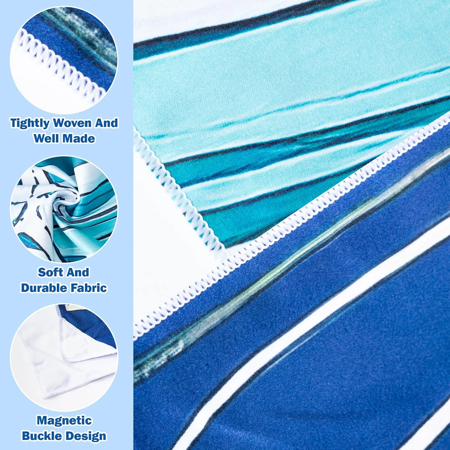 2 Pack Magnetic Beach Towel - 74.8"x30" Turtle Wave Sand Free Quick Dry Microfiber Towel with Built-in Magnets Lightweight for Beach Chair Car Door Pool Travel Camping Yoga with Storage Bag