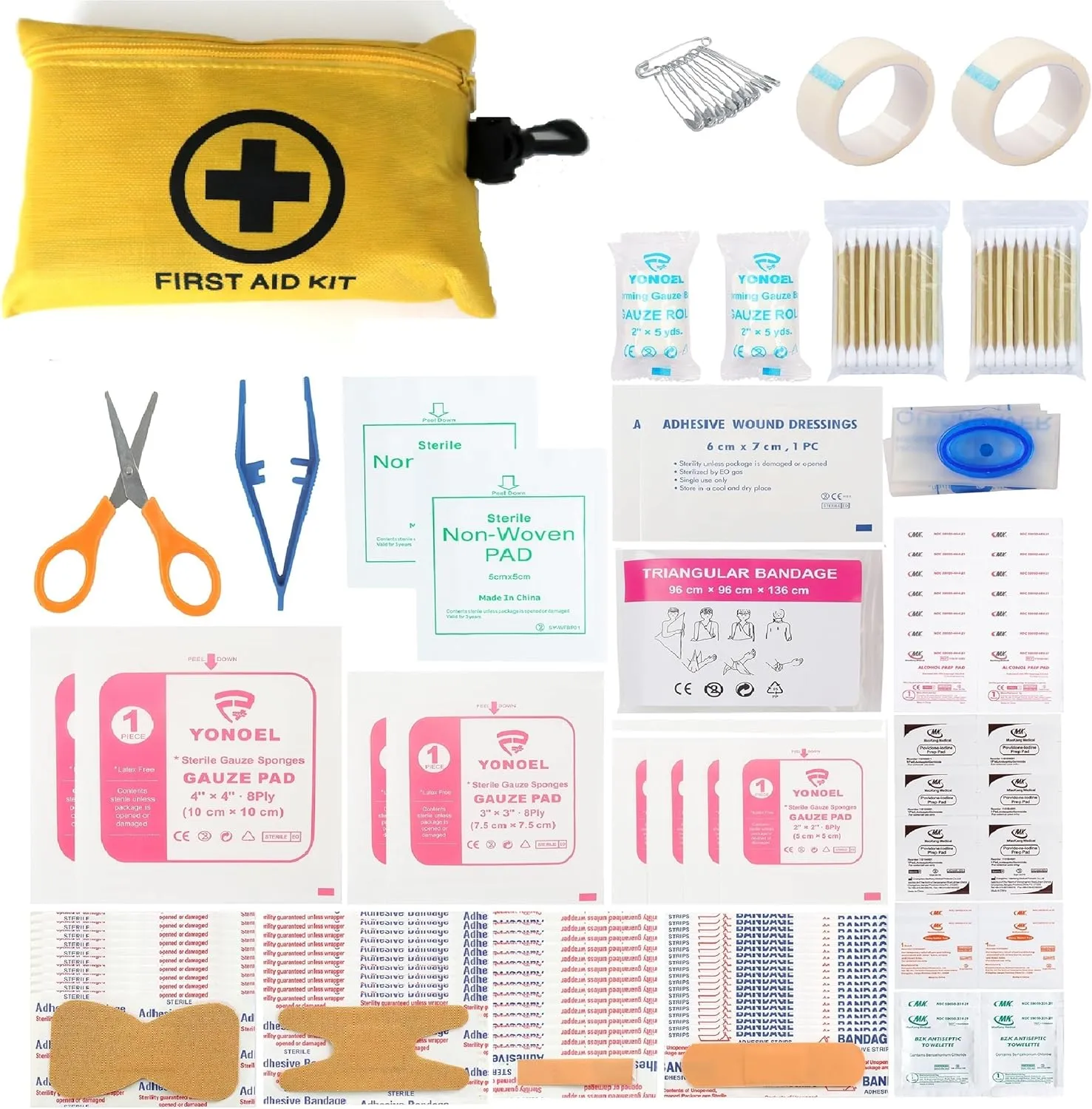 2 Packs Galaxy 151 Pcs First Aid Kits Small for Survival Emergency Trauma Military Tactical Medical School Office Home Hunting Camping Hiking Fishing Outdoor IFAK EMT Yellow Bag