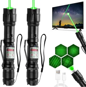 [2 Packs] Professional Rechargeable Green Light Beam Flashlight Long Distance Range for TV/LED/LCD Screens Tactical Flashlights Presentation Office/Outdoors/Astronomic/Construction [004](2)