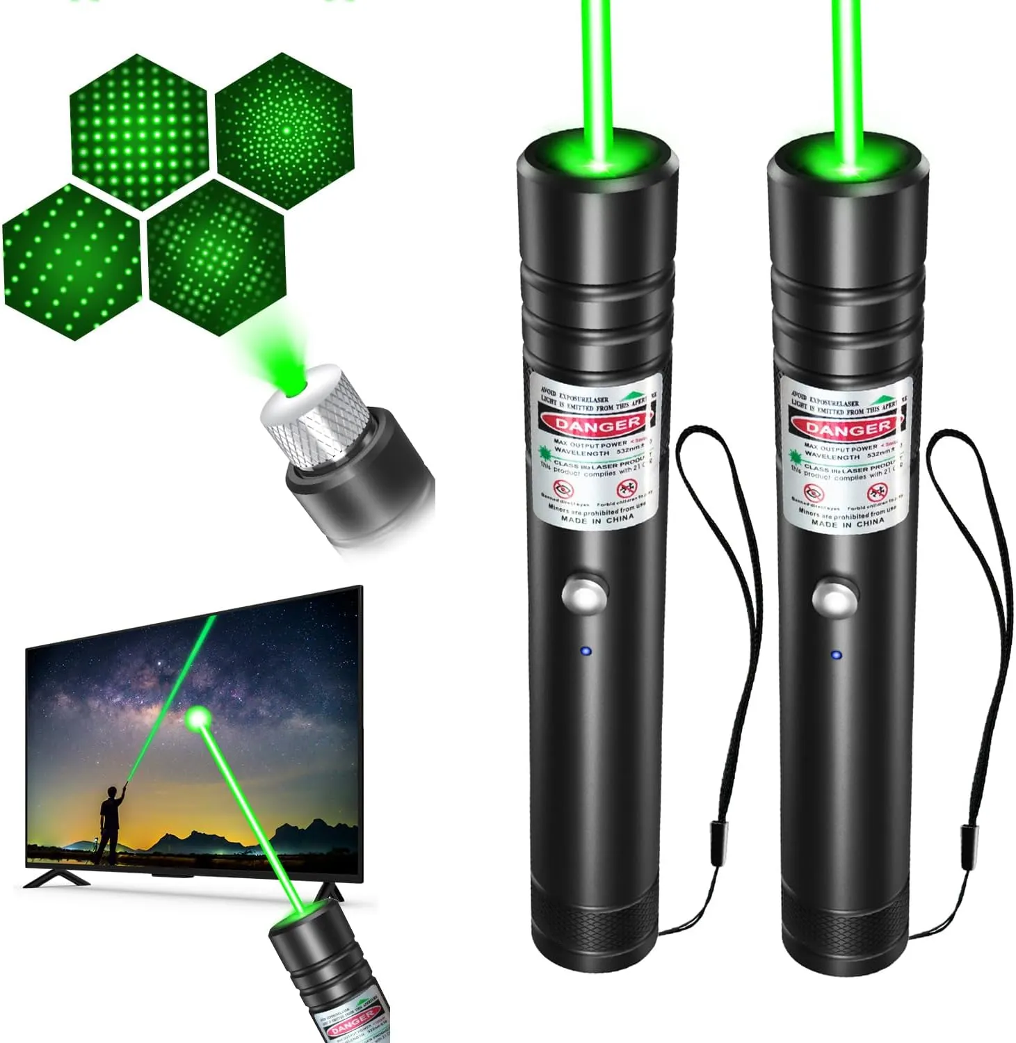 [2 Packs] Professional Rechargeable Green Line Light Flashlight Long Distance Range for TV/LED/LCD Screens Tactical Flashlights Presentation Office/Outdoors/Astronomic/Construction [006]