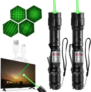 [2 Packs] Rechargeable Green Beam Light Flashlight Long Distance Range for TV/LED/LCD Screens Tactical Flashlights Presentation Office/Outdoors/Astronomic/Construction [005]