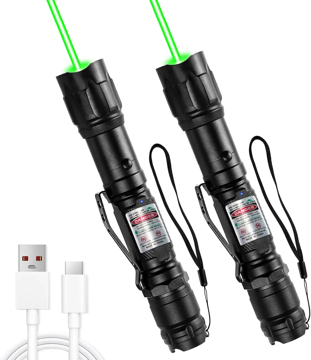[2 Packs] Rechargeable Professional Green Beam Flashlight Long Distance Range for TV/LED/LCD Screens Tactical Flashlights Presentation Office/Outdoors/Astronomic/Construction [002]