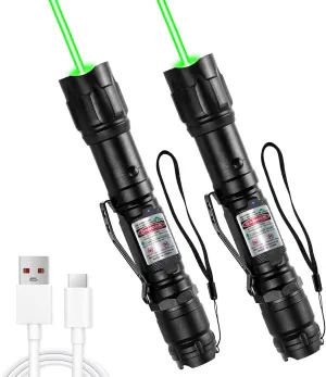 [2 Packs] Rechargeable Professional Green Beam Flashlight Long Distance Range for TV/LED/LCD Screens Tactical Flashlights Presentation Office/Outdoors/Astronomic/Construction [002]