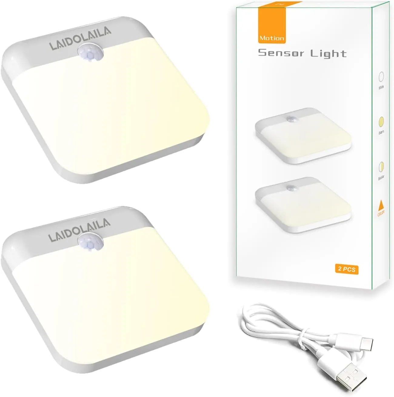 2 Pcs Magetic Night Light Motion Sensor Cruise Ship Approved with USB Cable LED Rechargeable Battery for Indoor Use in Bathroom Hallway Cabin Toilet Bed Stair Automatic Motion for Travel