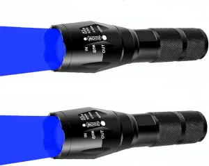 2 Pcs Powerful Blue Light Flashlight Single Mode Long Range LED Blue Flashlight for Night Fishing Hunting