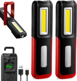 2 PCS Rechargeable LED Work Light with Magnetic Base Portable Task Inspection LED Work Light is Small and Reliable and Super Bright, for Tool Gifts for Men(Red)