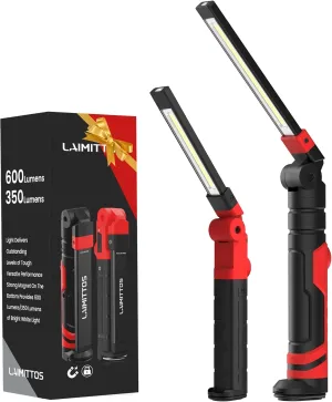 2 Pcs Rechargeable Work Light - Foldable Magnetic Led Outdoor Flashlight with 3 Lighting Modes Mechanic Light for Car Repairing/Emergency
