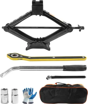 2 Ton Scissor Jack and Stand - Portable Tire Changing Kit with Lug Wrench, Lifts Cars, SUVs