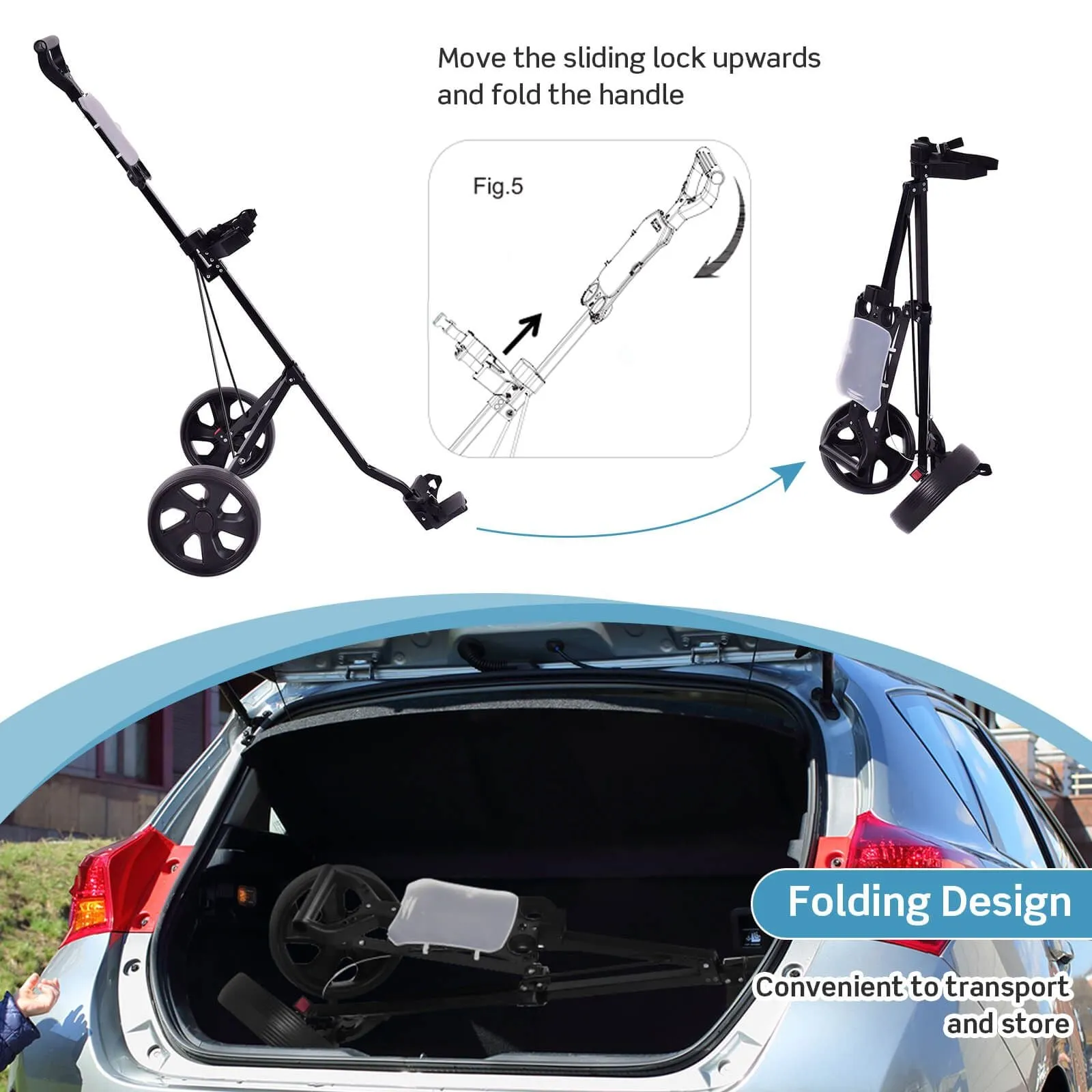 2 Wheels Foldable Golf Cart with Scoreboard