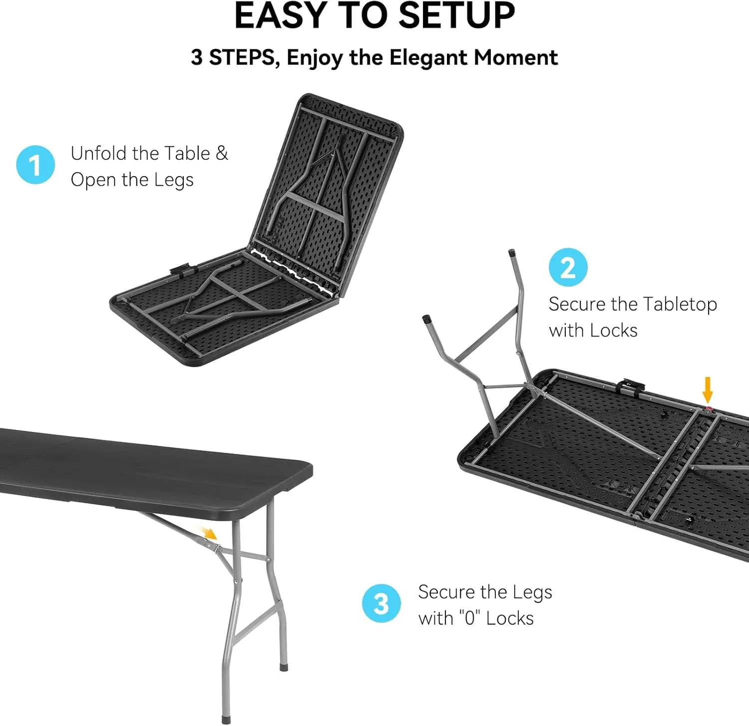 20 Pack of 6 Foot Foldable Table with Built in Handle & Steel Legs ,Heavy Duty Portable ,Perfect for Party, Dining, Wedding, Events, Picnic Indoor, Outdoor, Camping, Utility, Folding(Black-20pac)