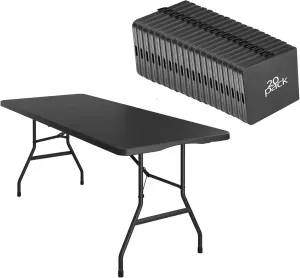 20 Pack of 6 Foot Foldable Table with Built in Handle & Steel Legs ,Heavy Duty Portable ,Perfect for Party, Dining, Wedding, Events, Picnic Indoor, Outdoor, Camping, Utility, Folding(Black-20pac)