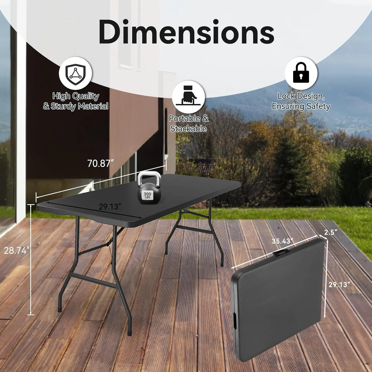 20 Pack of 6 Foot Foldable Table with Built in Handle & Steel Legs ,Heavy Duty Portable ,Perfect for Party, Dining, Wedding, Events, Picnic Indoor, Outdoor, Camping, Utility, Folding(Black-20pac)
