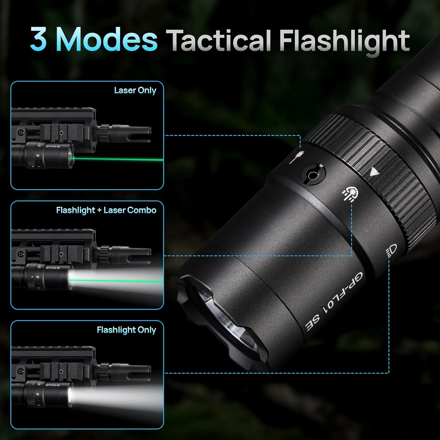 2000 Lumen Tactical Flashlight, Aircraft Aluminum LED Weapon Light, Long Runtime 90 Minutes Picatinny Laser Light, Rifle Flashlight with Momentary Strobe Function, Long Gun Light with Remote Switch