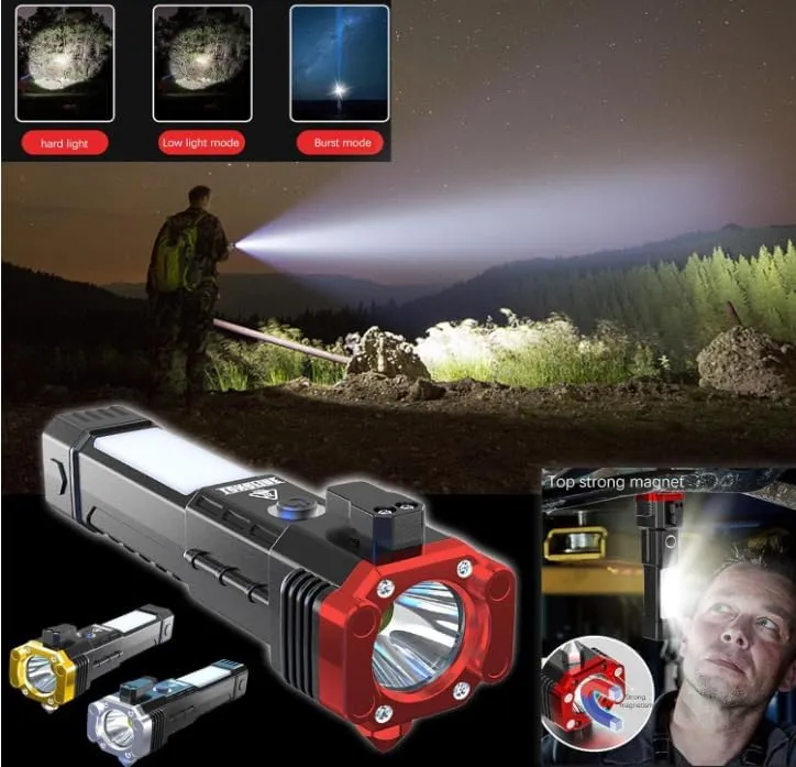 2024 Multifunctional Rechargeable Tactical Led Flashlight,Super Bright Tactical Multi Function Torch,Emergency Car Flashlights USB Charge for Car Safety, for Outdoor Camping (Red)