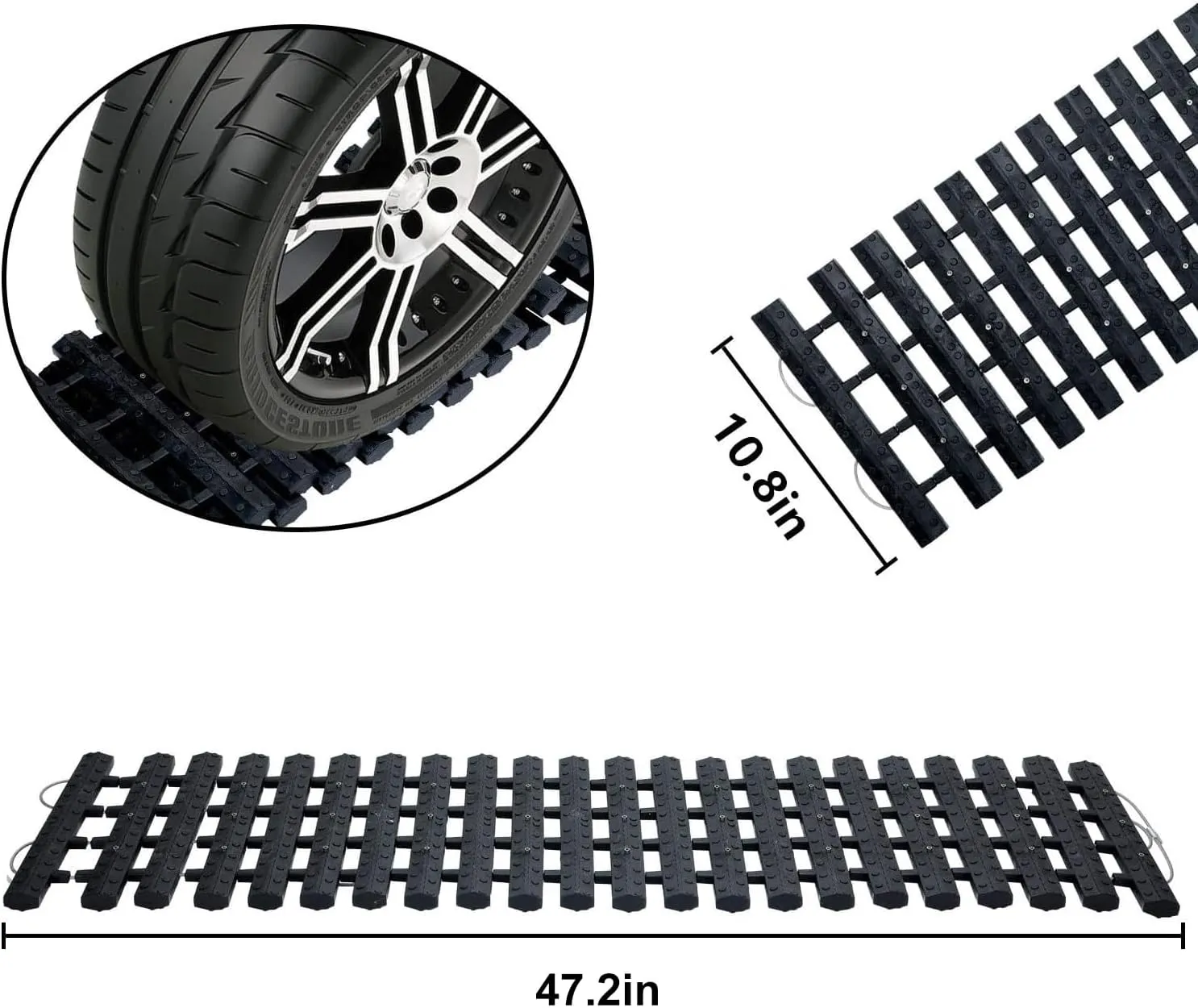2024 Upgrade Emergency Devices 2 pcs Tire Traction Mats 47.2" (L) x 10.8" (W), Portable for Snow, Ice, Mud, and Sand to Car, Truck, Van or Fleet Vehicle off road winter accessories (2PCS* 47.2in)