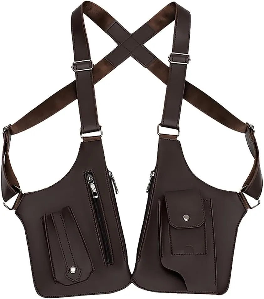 2025 New Double Shoulder Armpit Bag – Anti-Theft Underarm Leisure Backpack with Multi-Pocket & Hidden Strap Wallet (Dark Brown)