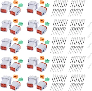 206PCS 8 Pin Way Deutsch DT Gray Connector 10 Set，Size 16 Solid Contacts Waterproof Electrical Wire Connector with Seal Plug for Truck, Off-Road Vehicles, Marine, Motorcycle Wiring