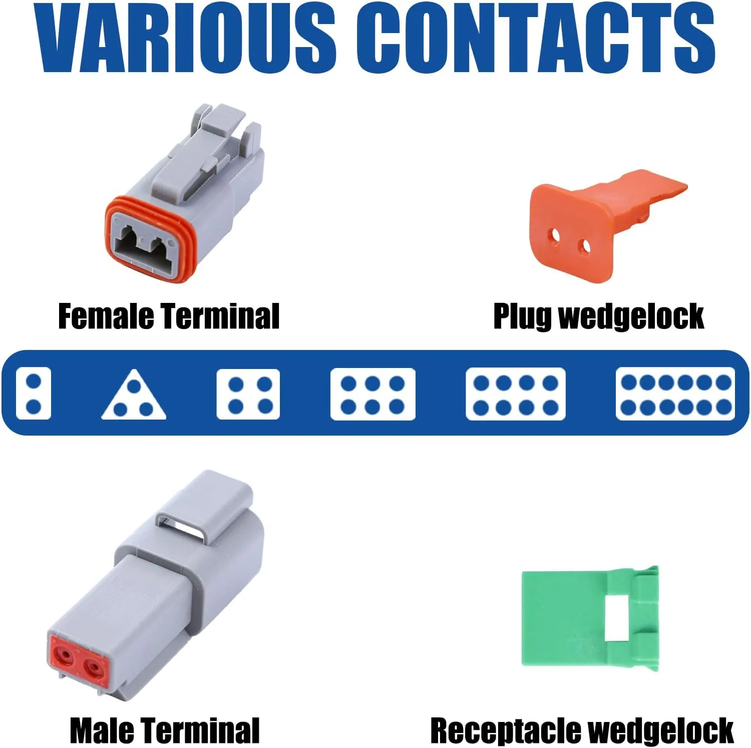 206PCS 8 Pin Way Deutsch DT Gray Connector 10 Set，Size 16 Solid Contacts Waterproof Electrical Wire Connector with Seal Plug for Truck, Off-Road Vehicles, Marine, Motorcycle Wiring