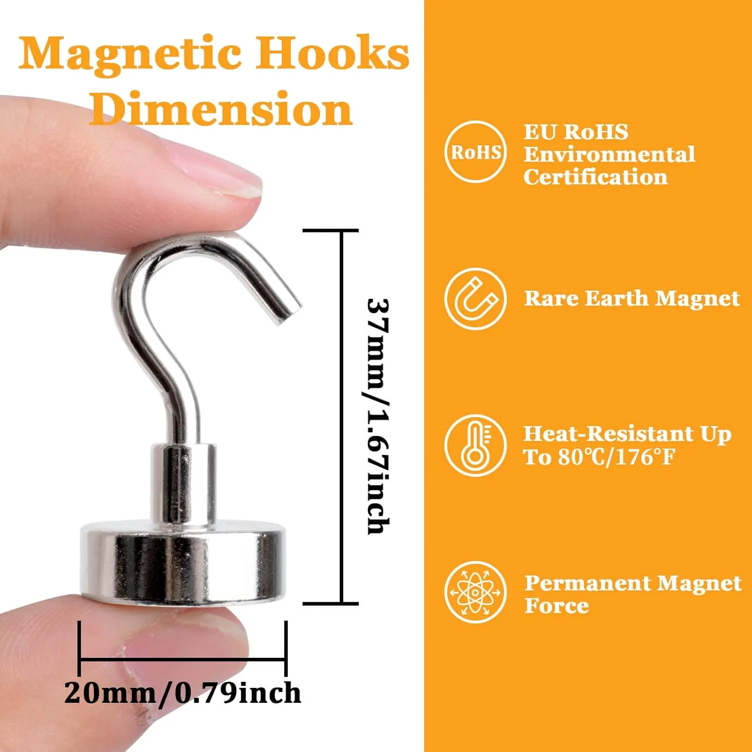 20Pack Magnetic Hooks, 35lb  Strong Magnetic Hooks Heavy Duty Rare Earth Neodymium Magnets with Hooks for Hanging, Heavy Duty Hooks Magnetic for Cruise Cabins Camping Kitchen Fridge Classroom Office