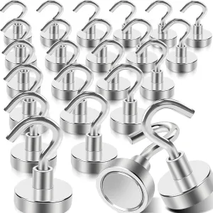 20Pack Magnetic Hooks, 35lb  Strong Magnetic Hooks Heavy Duty Rare Earth Neodymium Magnets with Hooks for Hanging, Heavy Duty Hooks Magnetic for Cruise Cabins Camping Kitchen Fridge Classroom Office