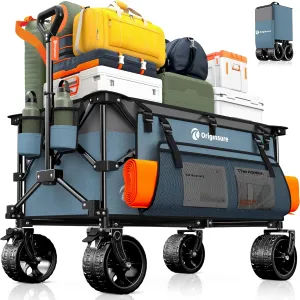 220L Collapsible Wagon Cart Foldable, 460LB Load Capacity Heavy Duty Folding Beach Wagons with Big All-Terrain Wheels, Utility Carts for Groceries, Shopping, Camping, Sports - Grey&Blue
