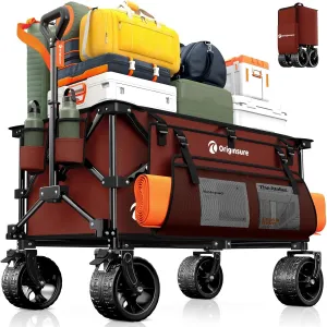 220L Collapsible Wagon Cart Foldable, 460LB Load Capacity Heavy Duty Folding Beach Wagons with Big All-Terrain Wheels, Utility Carts for Groceries, Shopping, Camping, Sports - Red
