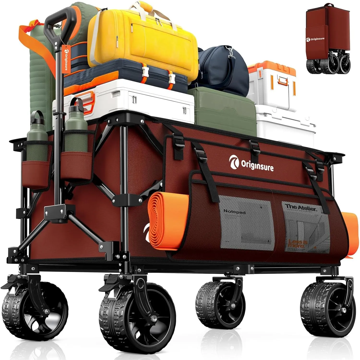 220L Collapsible Wagon Cart Foldable, 460LB Load Capacity Heavy Duty Folding Beach Wagons with Big All-Terrain Wheels, Utility Carts for Groceries, Shopping, Camping, Sports - Red