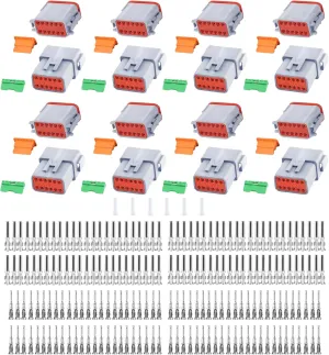 230 PCS Deutsch DT Grey 12 Pin Connectors 8 Set, Waterproof Electrical Wire Connector with Stamped Contacts and Seal Plug for Truck, Off-Road Vehicles, Construction, Agriculture, Motorcycle Wiring