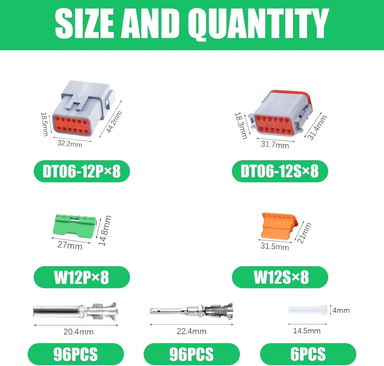 230 PCS Deutsch DT Grey 12 Pin Connectors 8 Set, Waterproof Electrical Wire Connector with Stamped Contacts and Seal Plug for Truck, Off-Road Vehicles, Construction, Agriculture, Motorcycle Wiring