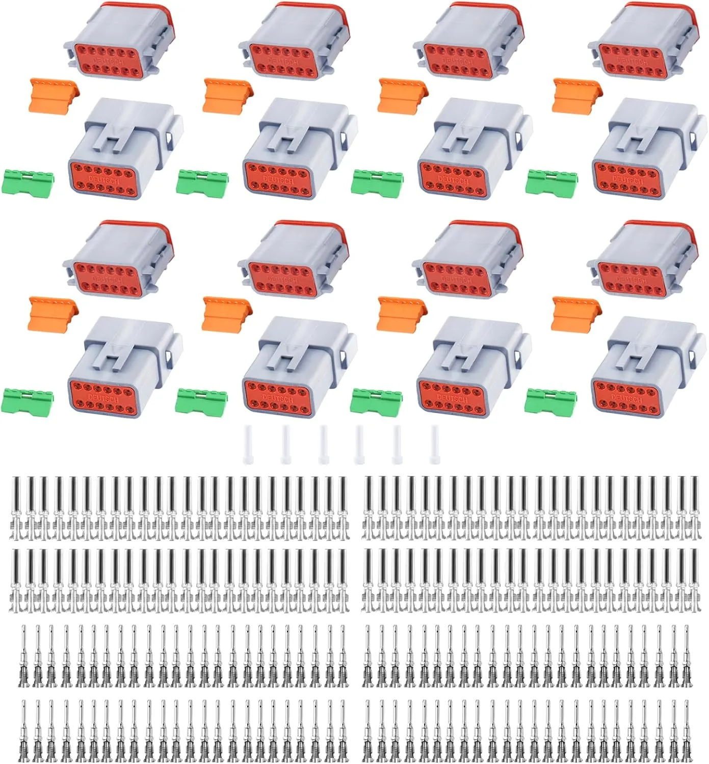 230 PCS Deutsch DT Grey 12 Pin Connectors 8 Set, Waterproof Electrical Wire Connector with Stamped Contacts and Seal Plug for Truck, Off-Road Vehicles, Construction, Agriculture, Motorcycle Wiring