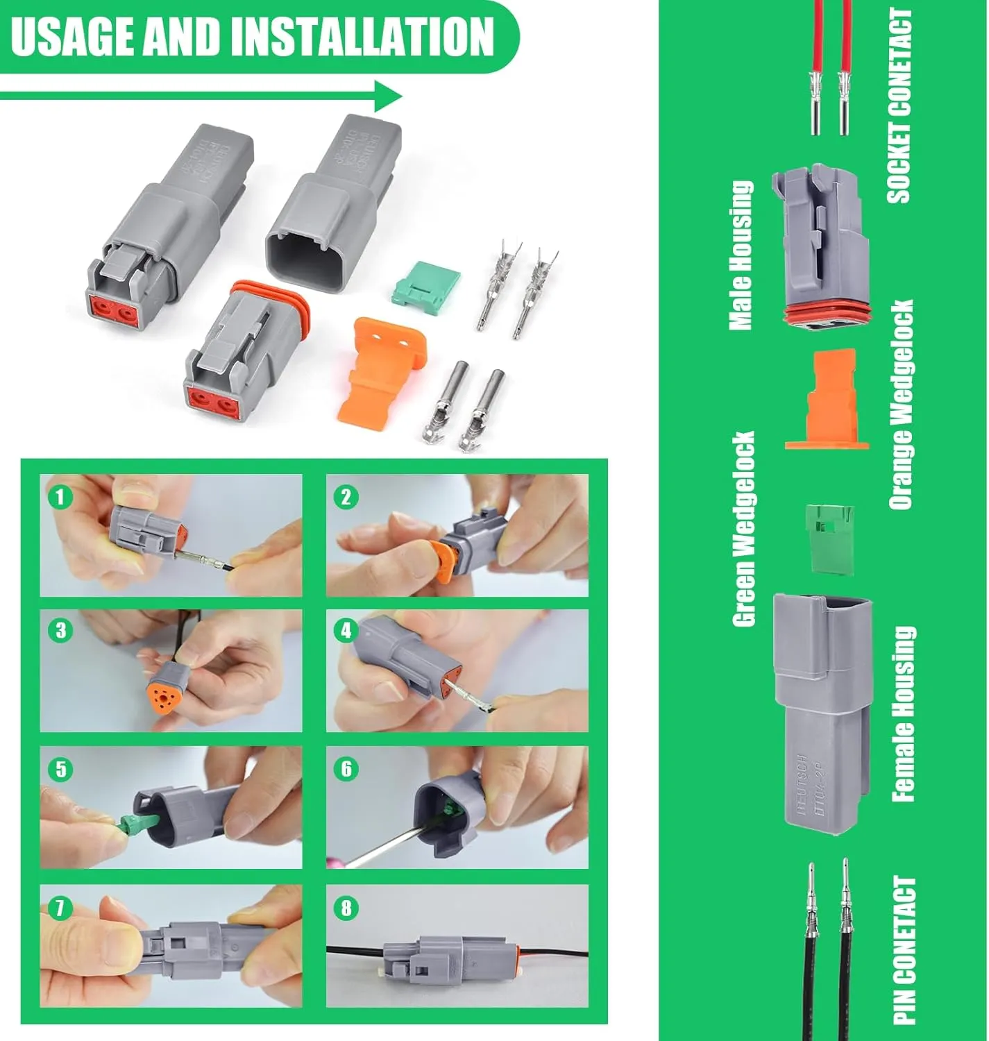 230 PCS Deutsch DT Grey 12 Pin Connectors 8 Set, Waterproof Electrical Wire Connector with Stamped Contacts and Seal Plug for Truck, Off-Road Vehicles, Construction, Agriculture, Motorcycle Wiring