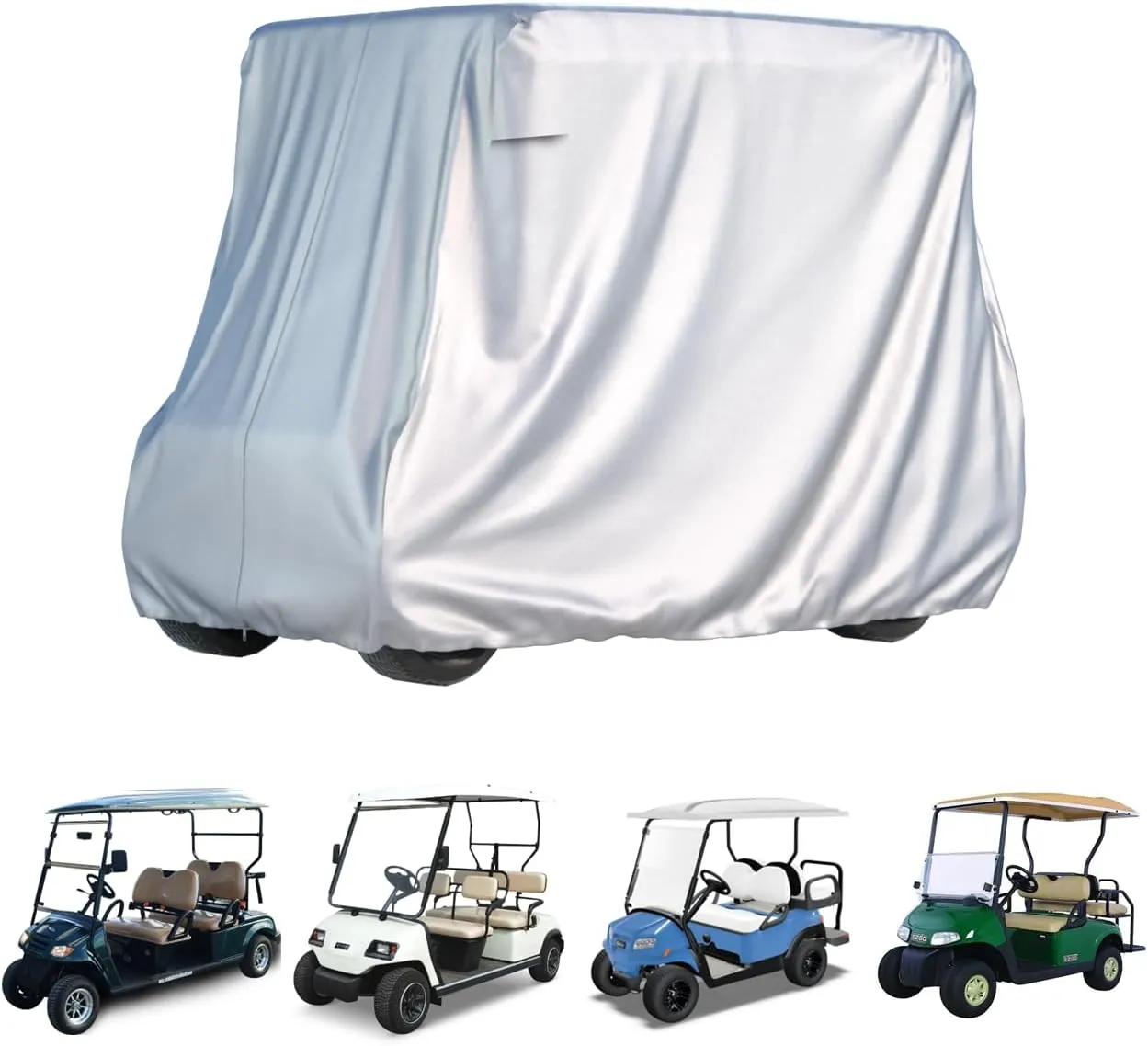 2/4 Passenger Golf Cover for Yamaha EZGO Club Car, 500D Silver Coated Waterproof Durable Polyester Golf Cover, Windproof,Sunproof,Dust Proof (95x48x73-Silver)