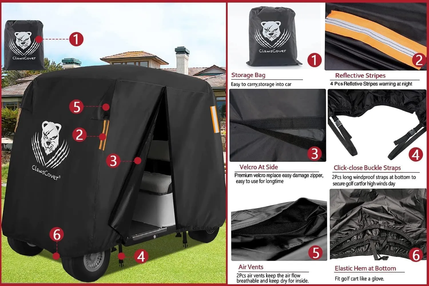 2/4/6 Passenger Golf Cart Covers,Waterproof Outdoor Heavy Duty Fadeless All Weather 2/4/6-Seater Golfcart Cover Accessories Fits for EZGO,Club Car,Yamaha,Honda