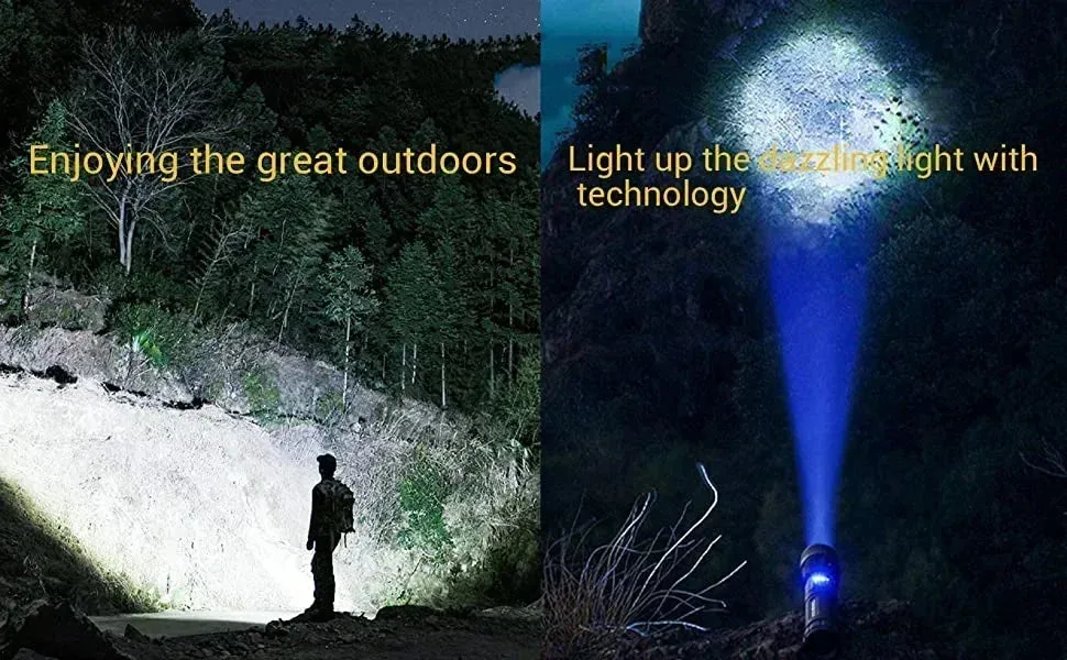 2500m Powerful LED Flashlight 9800lm Super Bright Torch Rechargeable Zoomable 18650 Battery Long Range Camping Lantern